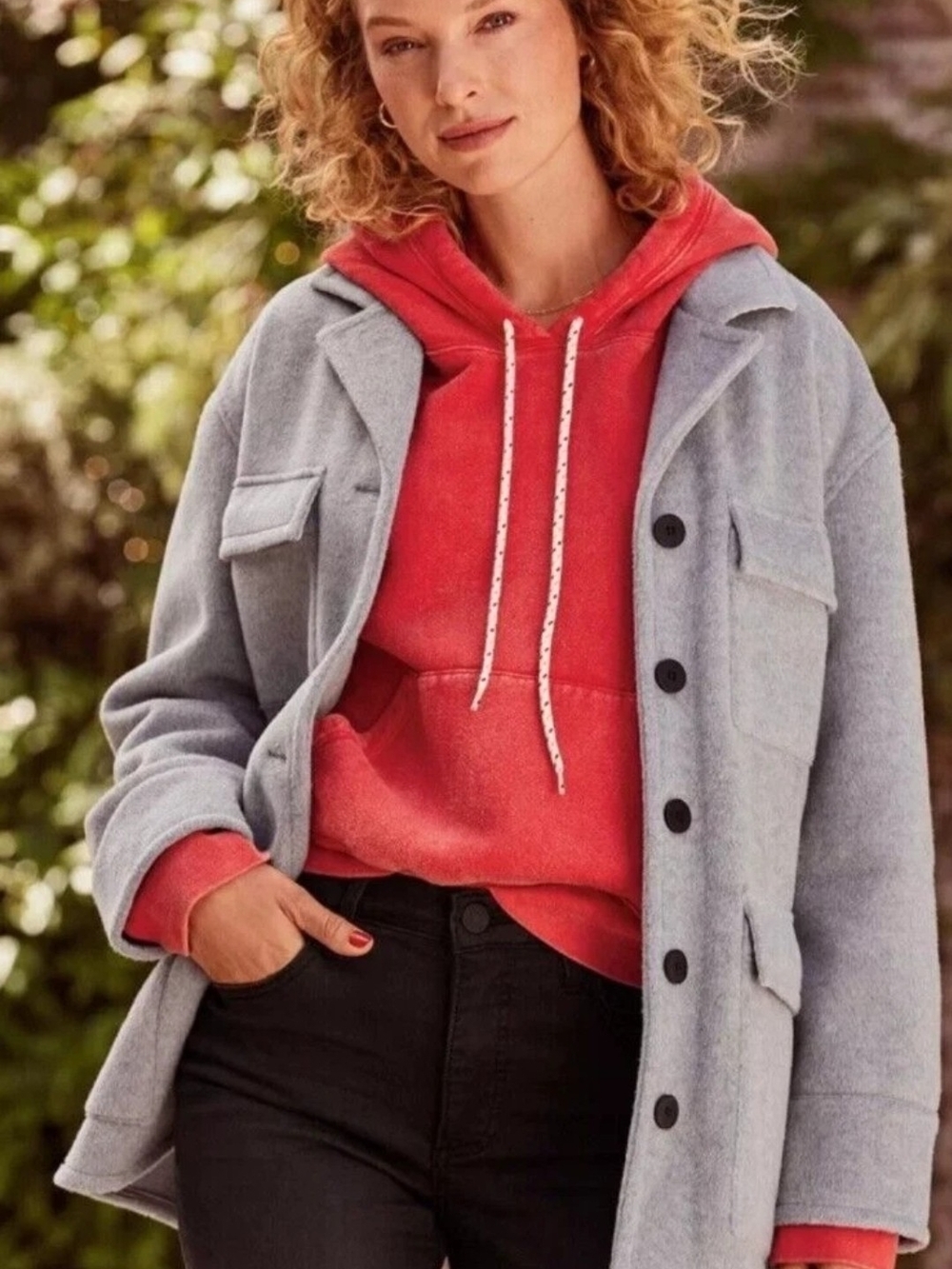 Sanctuary Fisher brushed felt cargo car coat shacket with a relaxed fit.